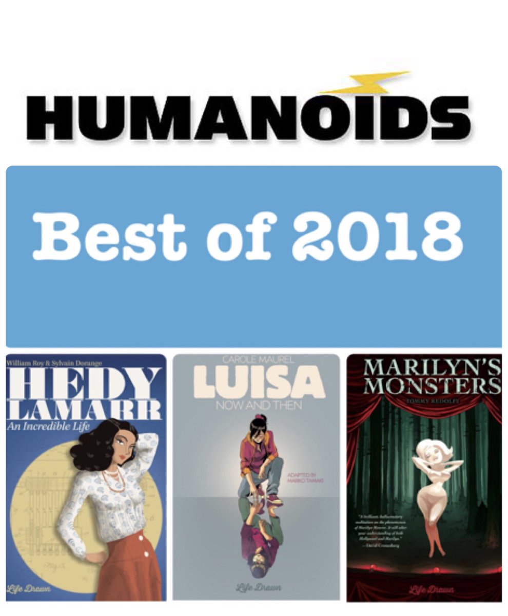 humanoidsinc's tweet photo. BEST BOOKS OF 2018! @TheComicon @Forbes @nprbooks #bestof2018 #bestbooksof2018 #humanoids #lifedrawn #girlpower #mustreads #hedylamarr #marilynmonroe #luisanowandthen #luisa #graphicnovel #lgbt #hollywood https://t.co/hNadew066Z
