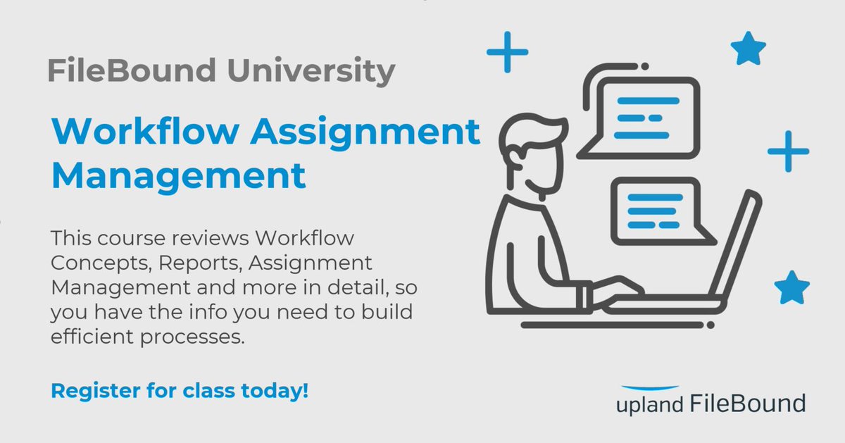 FileBound's tweet image. New Year's #Resolution: attain a whole new level of #FileBound mastery in our online #FileBoundU Workflow Assignment Management course on January 15th. Sign up today! bit.ly/2GLbxSs #automation
