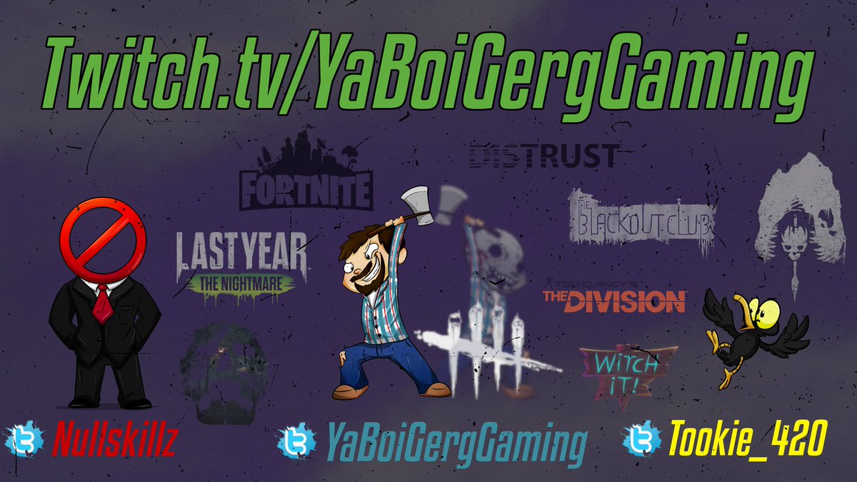 TheG3RG's tweet photo. Here is a little Desktop Background I made for everyone. It features @BarrelRollDev #WitchIt @TheDivisionGame @theblackoutclub @theisleofficial #DistrustGame @FortniteGame @LastYearGame @HideOrDieGame & @DeadByBHVR which are all games we rock on @Twitch: https://t.co/lA0iGZ0XJO https://t.co/pyi9BSGZFt