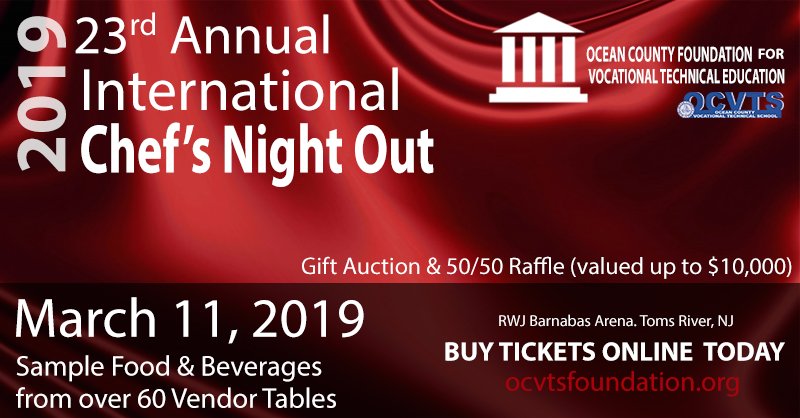 OCVTS's tweet photo. 2019 Chef's Night Out (March 11th) Sample food & beverages from over 60 vendors, 50/50 valued up to $10,000 & Gift Auction. Biggest party in Ocean County. Tickets https://t.co/Gro8ttQYYX #wearetr #tomsriveronline #oceancounty #tomsriver #ocvts #chefsnightout #njchefs #njbrewery https://t.co/LmOgDffp0C