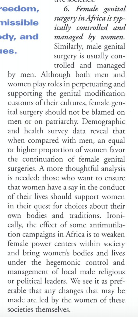 practices ritual female genital cutting ALSO practices male genital cutting, often in parallel ceremonies for similar reasons ( https://bit.ly/2F4Sv7g ). Depending on the details of what is done, the male version of the ritual is often *much* more severe, as  @Ayaan Hirsi Ali