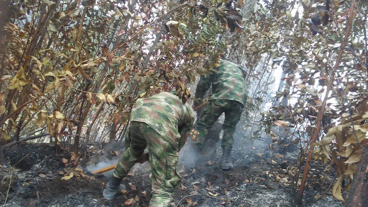 Mapinto66's tweet photo. Tropas de la #Brigada13 @Ejercito_Div5 en un trabajo coordinado con la Unidad Departamental de Gestión del Riesgo, el Cuerpo de Bomberos y autoridades municipales apoyan labores para mitigar los incendios que se registran en diferentes municipios de @CundinamarcaGob https://t.co/tkAGKbEKwm