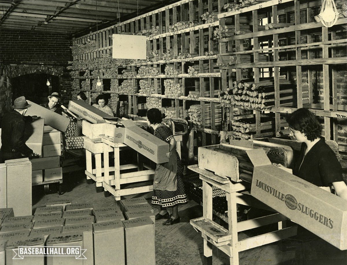 baseballhall's tweet photo. Sometimes we do a good job of sharing content and making it relevant, other times we stumble on cool stuff in our archives and just need to share it with you because, well, it’s pretty cool. Check out this old shot at the @sluggernation factory! https://t.co/sSwkJXK980