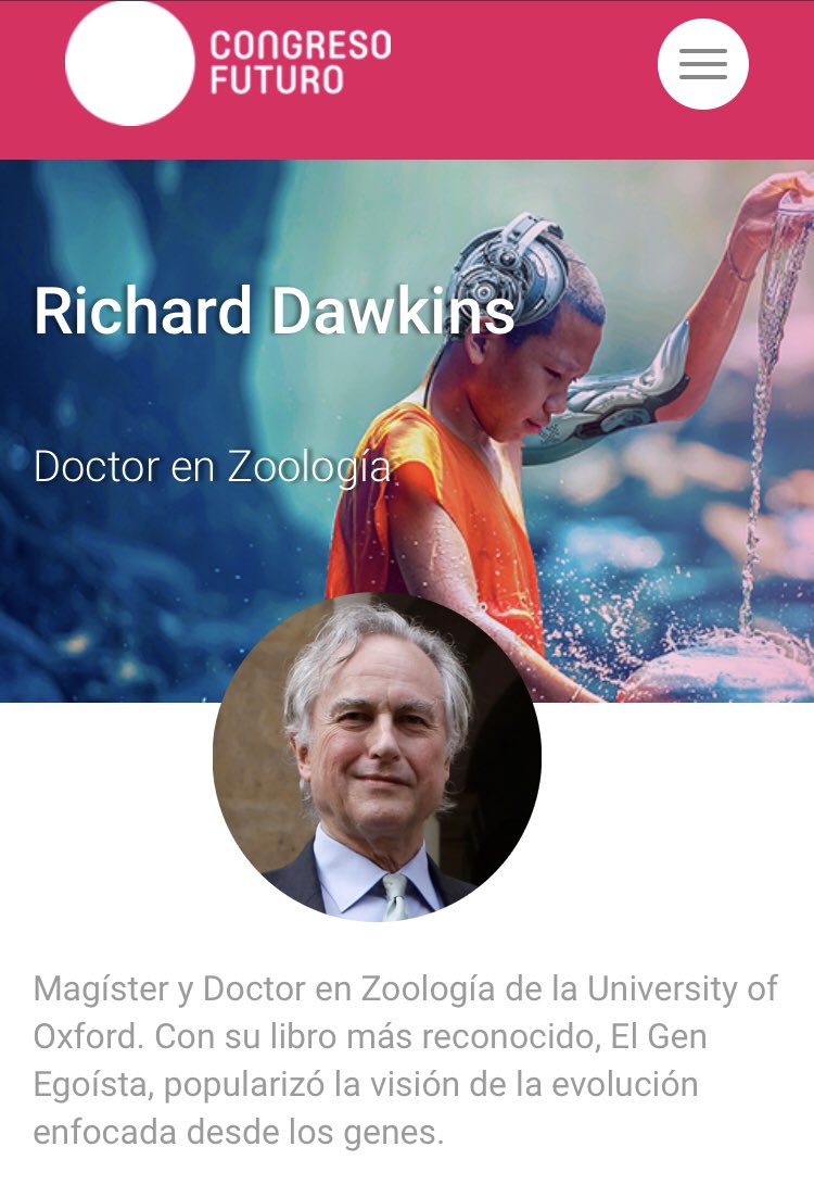 Richard Dawkins marcó a los biólogos de mi y muchas otras generaciones... Viene a Chile al #CongresoFuturo Un imperdible! @inach_gob @Paulina_Rojas_P @Antarcticacl @biobio @swaforini @trendinaliaCL @MasCienciaChile @mujeresyciencia @min_ciencia @chilenasciencia