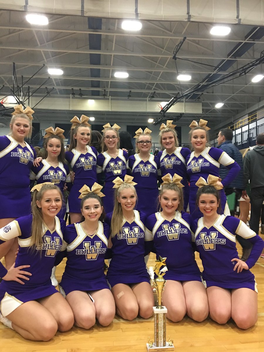 whsbulletscheer's tweet photo. These girls will be competing in the Illinois Cheer Coaches Conference State championships Sat 1/5 @ 9:54am at BOS Center. Come &amp; support this hardworking group!! #bulletpride https://t.co/AWbw6VjpoR