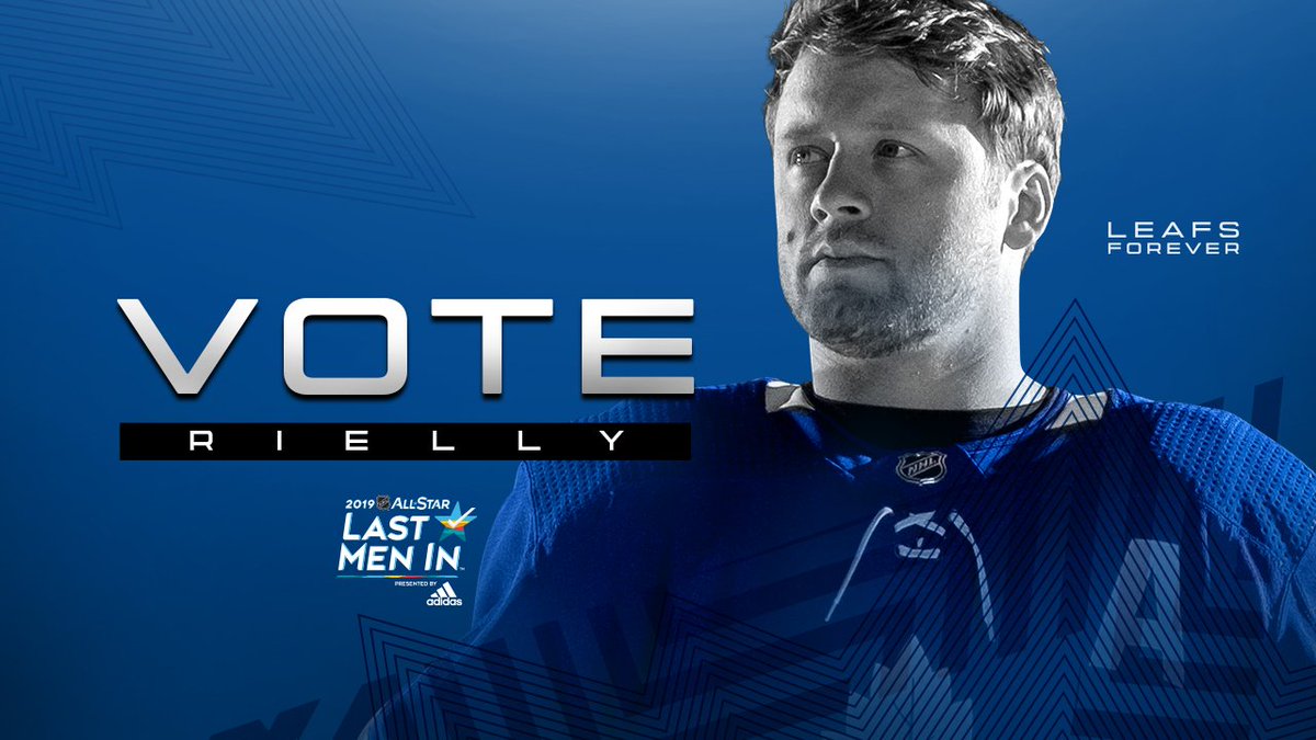 Last Men In voting is now open and you can help send @mriles4 to #NHLAllStar Weekend! Cast up to 10 ballots per day through January 10 for Rielly, who leads all @NHL defencemen in goals this season. Vote now >> nhl.com/vote | #LeafsForever