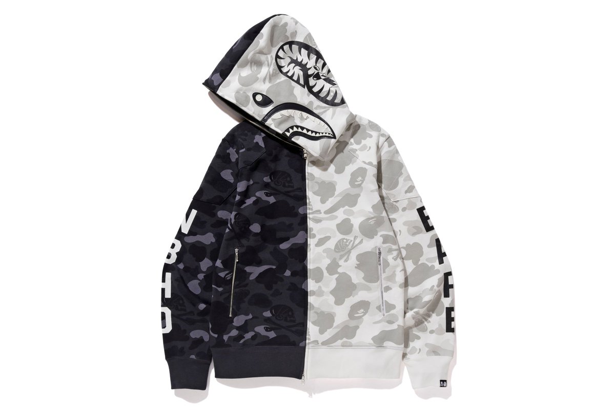bape nbhd camo shark full zip hoodie