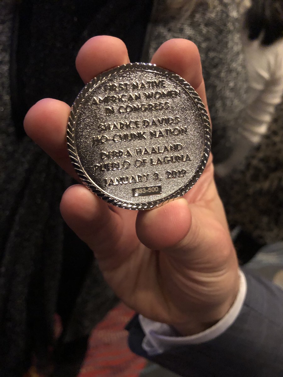 indianz's tweet image. Commemorative coin in honor of Rep. Sharice Davids and Rep. Deb Haaland, the first two Native women in Congress. #NativeCongress @repdebhaaland @repdavids @sharicedavids @Deb4CongressNM