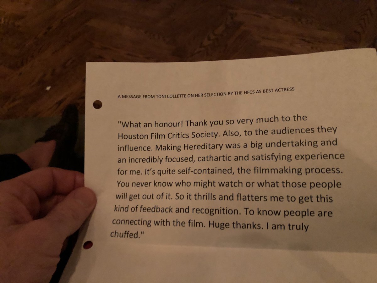 #Tonicolette wins best actress for #Hereditary from @HoustonCritics @AwardsDaily @awards_watch