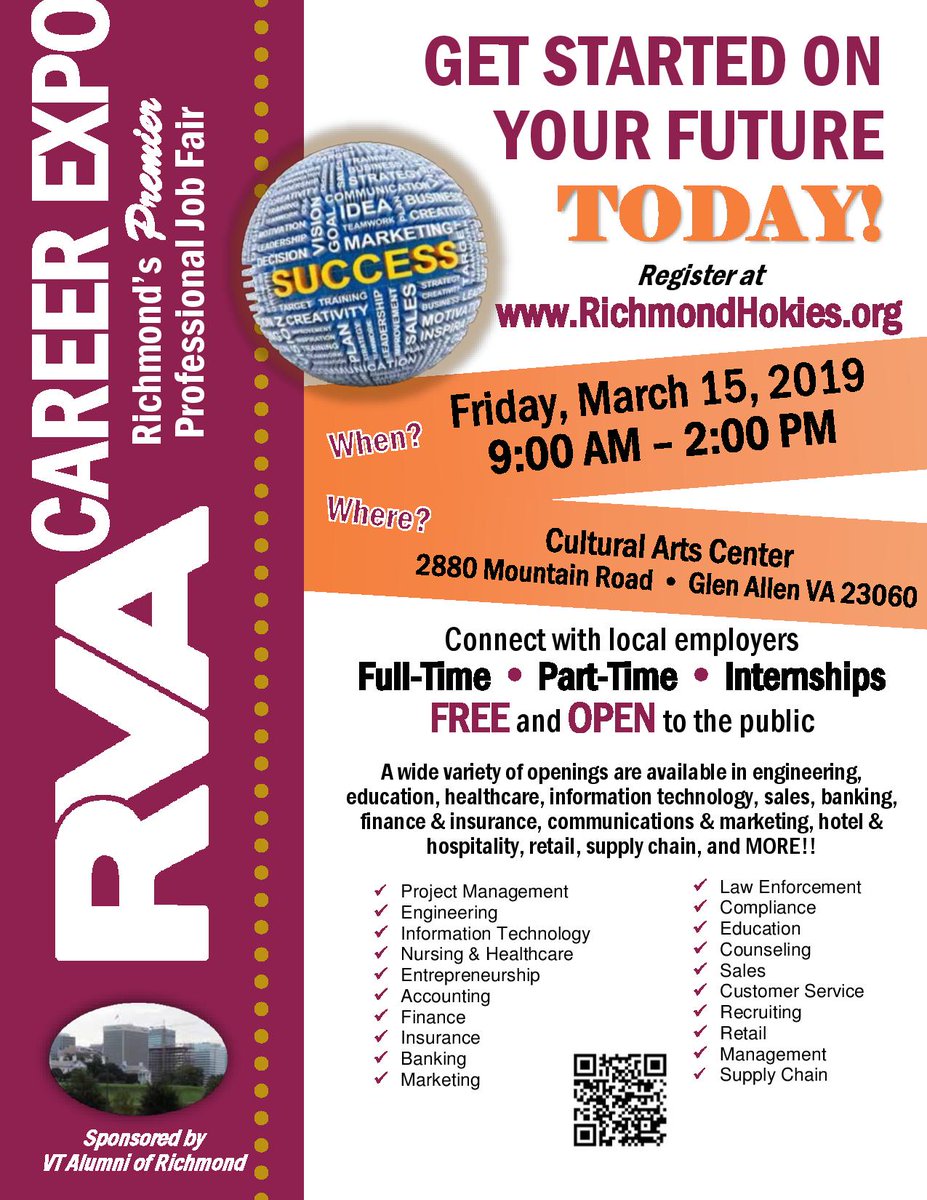 Our next #RVACareerExpo is March 15, 2019! #jobs #jobfair #jobhunt #recruiting #hiring #RVA #richmondhokies. Registration &amp; info at richmondhokies.org/careerexpo  .
Thanks to the great volunteers who make this happen.