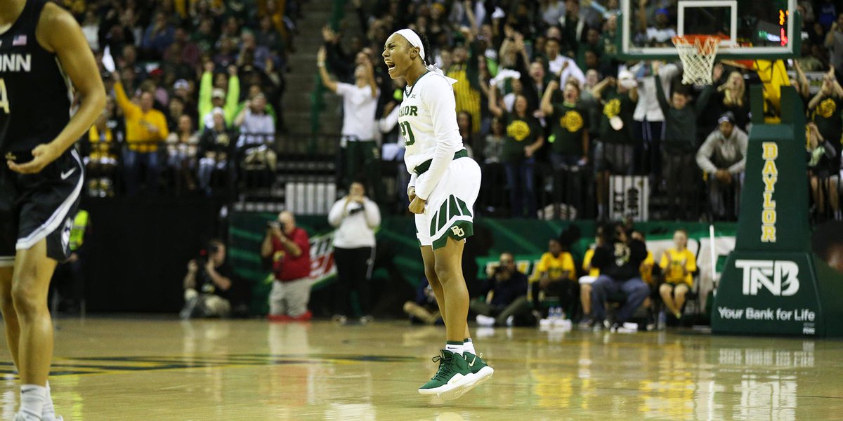 Baylor's tweet photo. LADY BEARS WIN!!!!!

No. 7 @BaylorWBB ends No. 1 UConn's 126-game regular season win streak, 68-57, in front of a sellout Ferrell Center crowd!!

#SicUConn || #SicEm 🐻🏀 https://t.co/WpPJ0gYOtb