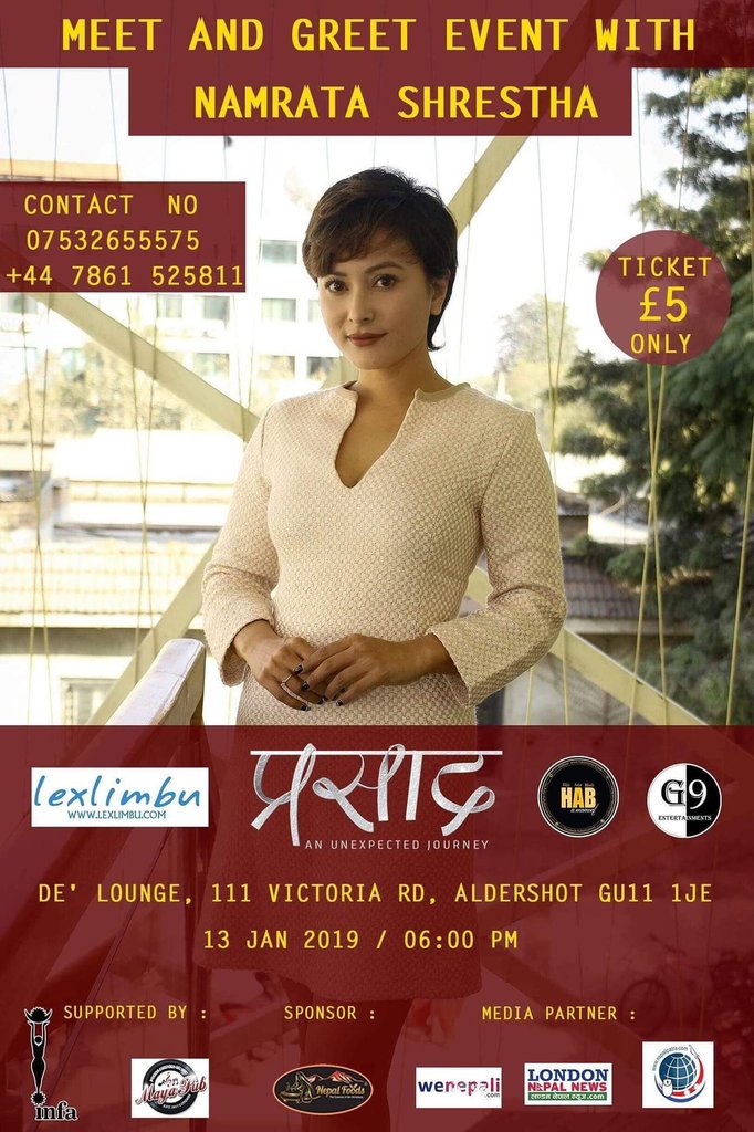 NamrataaS's tweet photo. Meet and Greet happening on 13th Jan, 2019 at De'Lounge, Aldershot from 6PM to 8PM.

Hope to see you on 13th Jan 😊

#meetandgreet #lexlimbu #habamoment #g9entertainment #namratashrestha https://t.co/aJsrgtf14D
