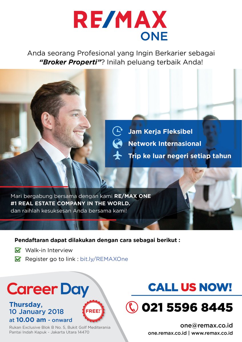 Kristandrian's tweet photo. Hello Twitter! RE/MAX ONE, agent properti di Pantai Indah Kapuk sedang mencari mahasiswa/fresh graduate/full-timer/professional untuk berkarir di bidang properti. Waktu fleksibel, bebas bekerja dimana pun. Tidak ada pengalaman? Kita akan ajarkan dari nol! DM me for the details. https://t.co/xp3zOVFLGz
