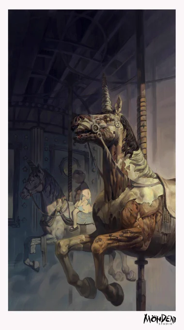 스튜디오 작업으로 그렸어욤..
폐장된 놀이공원의 회전목마.. 