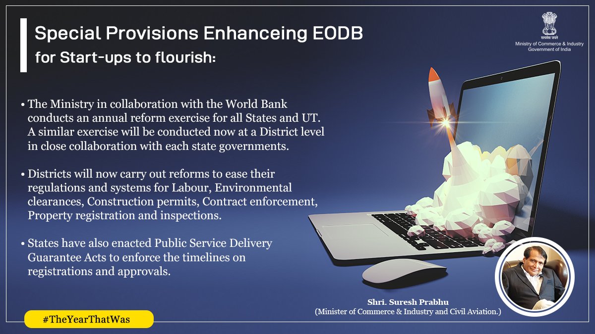 We have also introduced many special provisions considering EODB for Start-ups. We want more and more start-ups to come up and avail these advantages provided. #EaseOfDoingBusiness #TheYearThatWas #EODB4StartUp
