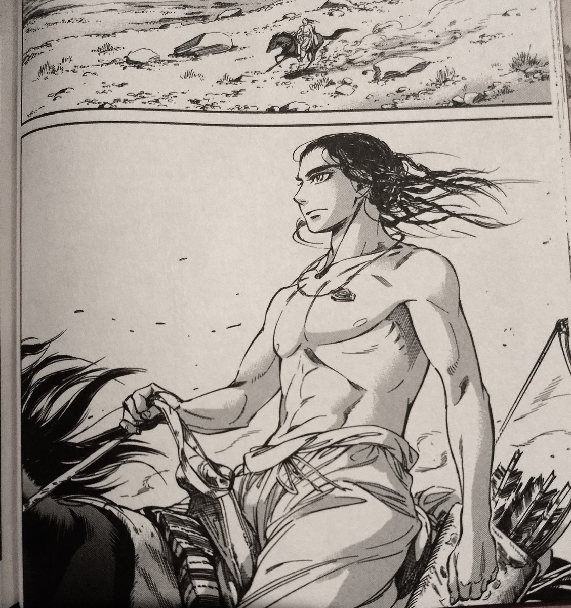 Mori, probably anticipating criticism for all the topless women she's going to draw in the next vol, drops some bare-chested Azel under the flag of equality.We are not fooled.