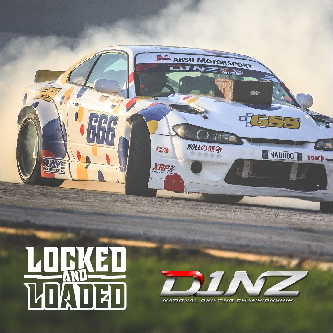 D1NZOFFICIAL's tweet photo. ✖️ CARL THOMPSON - LOCKED AND LOADED ✖️ 
This S15 sounds the goods and Carl is pretty damn good behind the wheel too. You'll see it under the new teal &amp; blue Falken wrap this season as he fights to the top step in a no-doubt impressive only second D1 season https://t.co/vzYBIZgb62