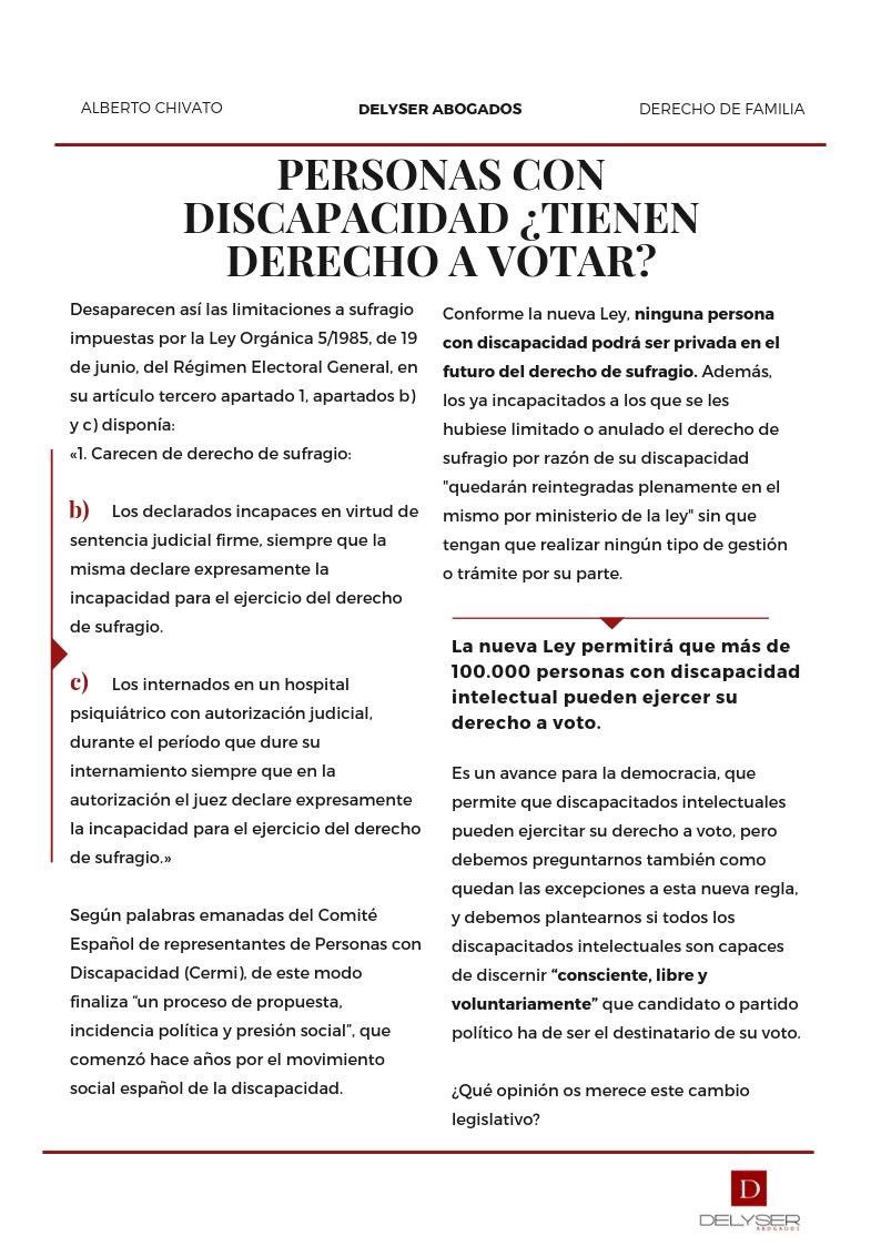 DELYSERabogados's tweet photo. 📌 #Últimahora En #Delyser te informamos: Nueva #ley en vigor “Personas con discapacidad ¿Tienen derecho al sufragio?” #FelizFinde https://t.co/FXcsF94hKu