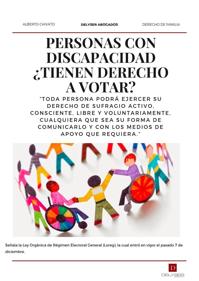 DELYSERabogados's tweet photo. 📌 #Últimahora En #Delyser te informamos: Nueva #ley en vigor “Personas con discapacidad ¿Tienen derecho al sufragio?” #FelizFinde https://t.co/FXcsF94hKu