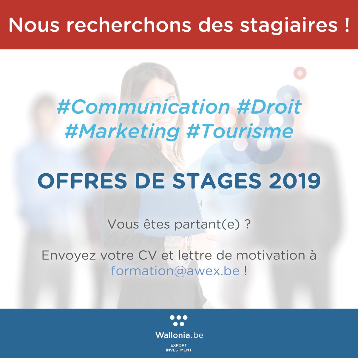 Vous êtes étudiant(e) et à la recherche d'un stage enrichissant ? Rejoignez les équipes de l'Awex !

awex-export.be/fr/plus-d-info…

#Communication #Droit #Marketing #Tourisme #CommerceExterieur #Etc