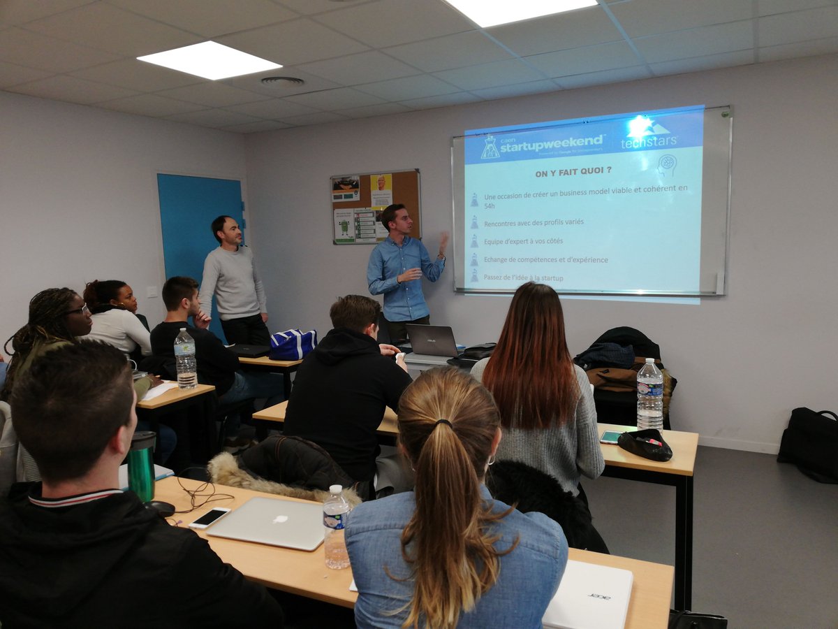 [Startup Weekend Caen] 
Présentation du <a href="/swcaen/">Startup Weekend Caen Normandie</a> au sein de @MBwaySchool Caen en compagnie de <a href="/thierrysalomon1/">Thierry SALOMON</a> ! Des élèves attentifs et très intéressés par l'évènement ! 
#création #projets #entrepreneuriat #entrepreneurs @CCICaen