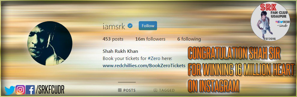 srkfcudr's tweet photo. Congratulation 🎊King Khan @iamsrk for🥰 Winning 16 Million 💖Heart on #Instagram #SRK16MillionOnInsta  🍂
#ThankYouZero https://t.co/5apEYYyqM5