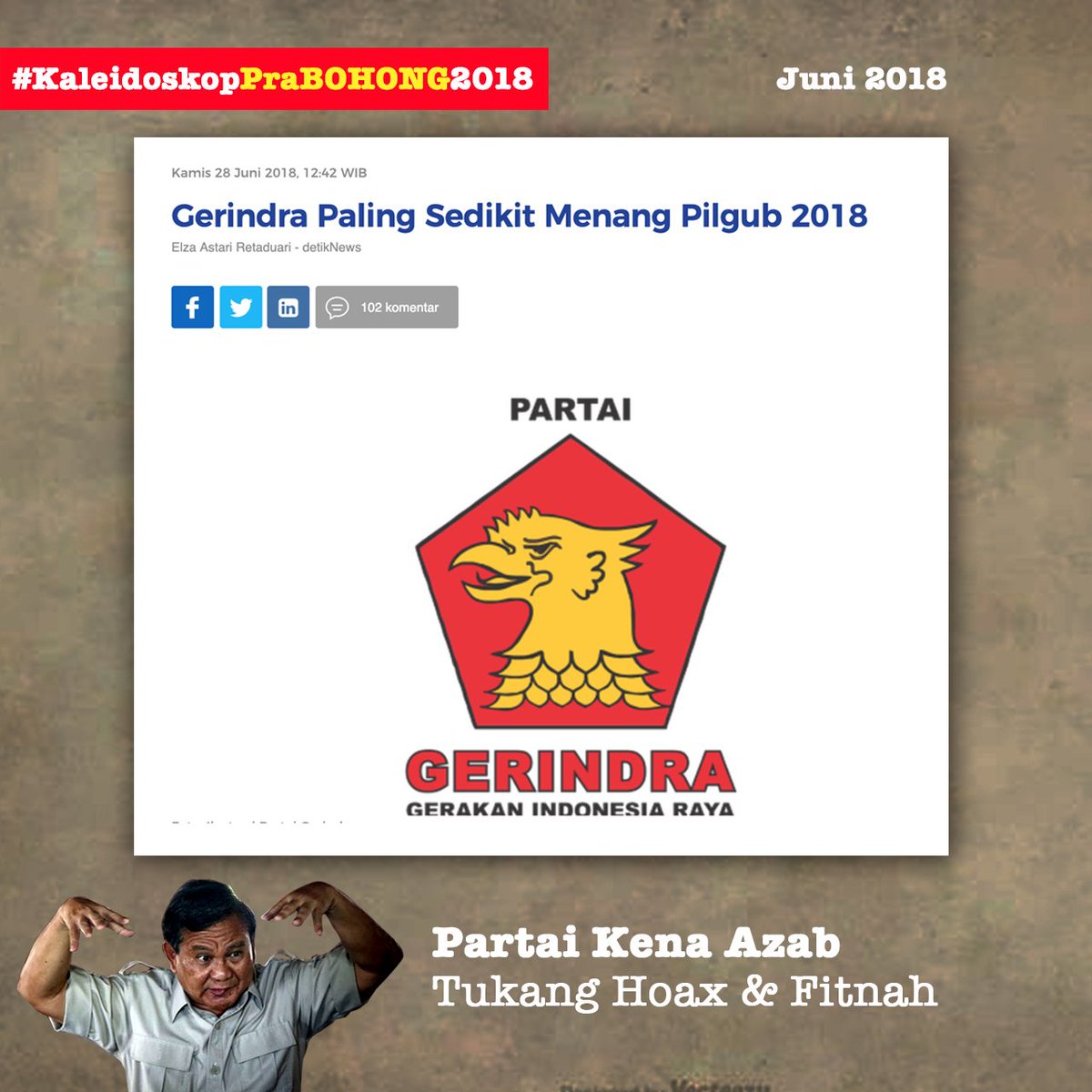 liah_ra's tweet photo. Biar mampus @Gerindra dan kadernya cuman bisa main hoax dan berita bohong @banteng_selatan @Aslap7 @Ofhiesalman @Lidabasah @BacotxPilpres @purwo82092883 @bangzul_1988 #2018PunahkanPrabowo #KaleidoskopPraBOHONG2018 https://t.co/C9tFIh2H9q