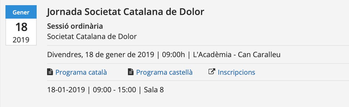 SocCatDolor's tweet photo. Proxima Jornada de la Societat Catalana del dolor @SocCatDolor  el divendres 18 de Gener. Parlarem de #dolororofacial, #opioids i #dolor&amp;neuropsiquiatria. Incripcions a https://t.co/ld7fZ8SUbE https://t.co/lW20NyLD7y