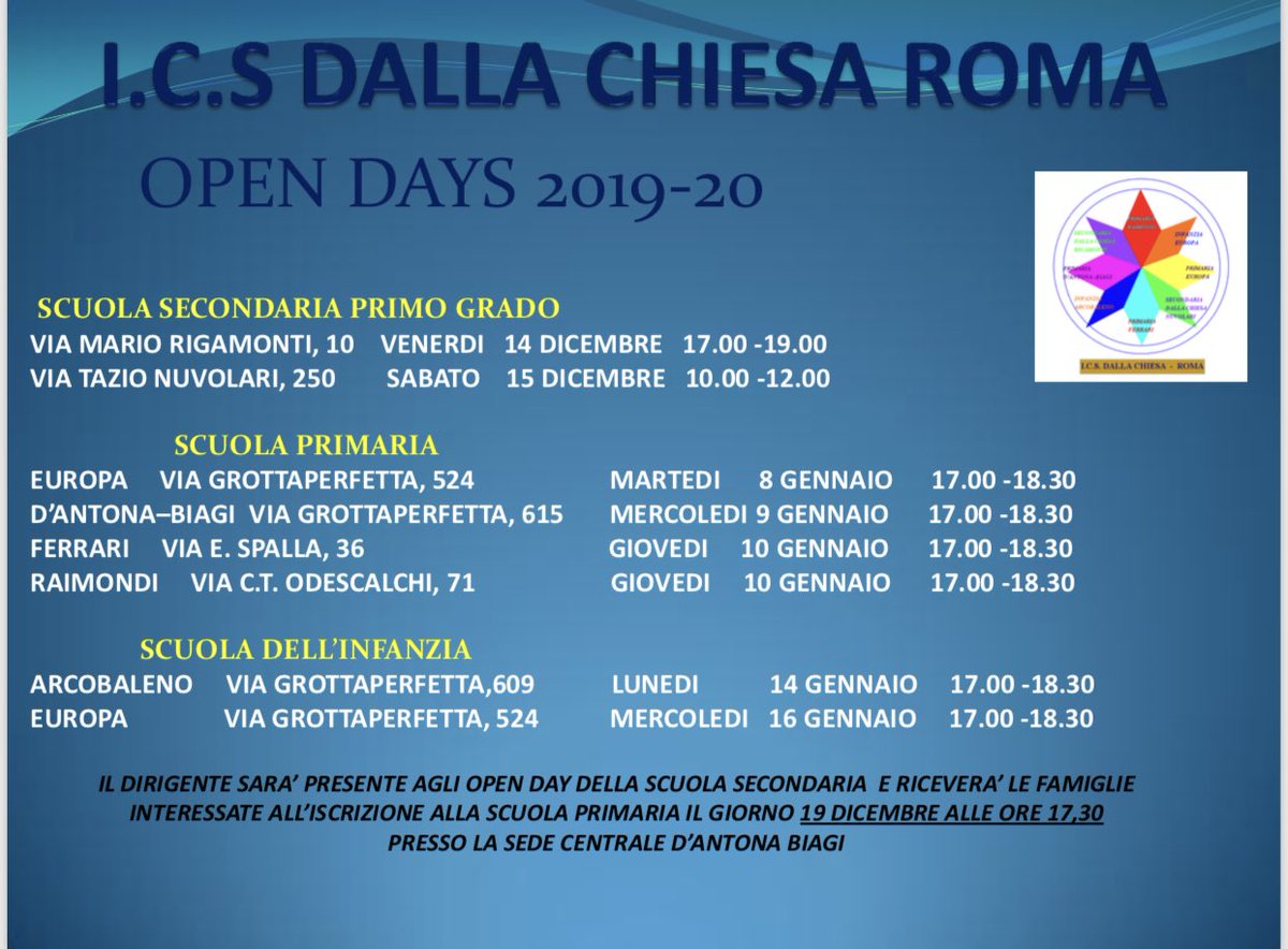 #OpenDay 
Vi aspettiamo a...scuole aperte! 
<a href="/ScuolaDantona/">ArcobalenoDantona</a> <a href="/EuropaScuola/">ScuolaEuropa</a> <a href="/ferrariprimaria/">@ferrariprimaria</a> <a href="/raimondiscuola/">raimondiprimaria</a>