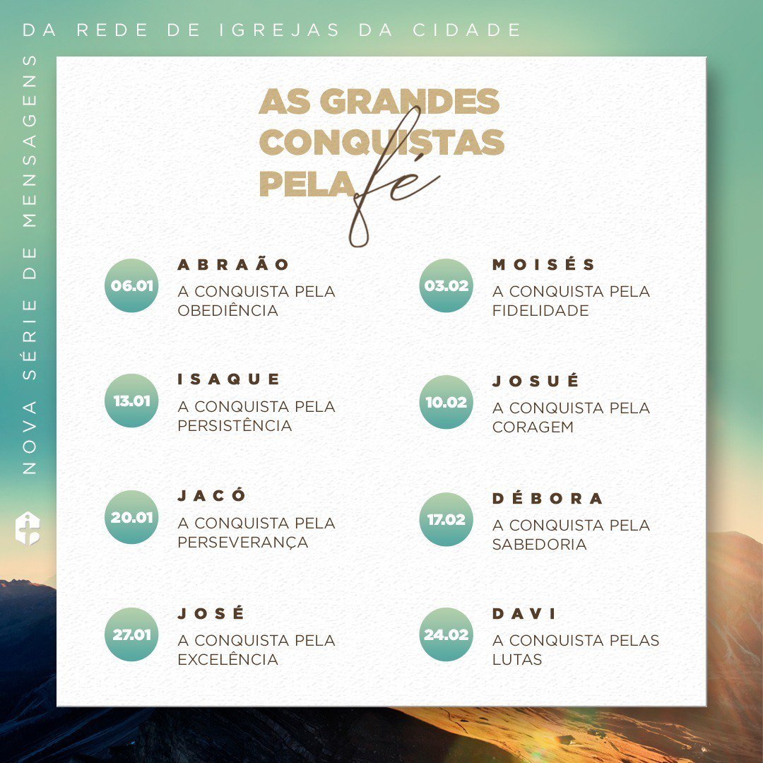 ICItajuba's tweet photo. Vamos caminhar juntos nesse ano de grandes conquistas pela fé!
Esperamos por você na nova série de mensagens, domingo, às 10 e 19 horas, na Igreja da Cidade em Itajubá.
Av Presidente Tancredo de Almeida Neves, 541 - São Judas Tadeu
#icitajuba #AnoDeConquistas https://t.co/dnlVeqnzip