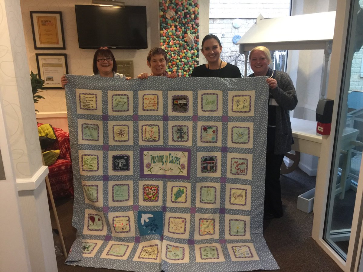 We are so proud to be displaying #PushingUpDaisies patchwork quilt raising awareness of #EndofLife issues

Our very own Heather has contributed a patch to this wonderful project