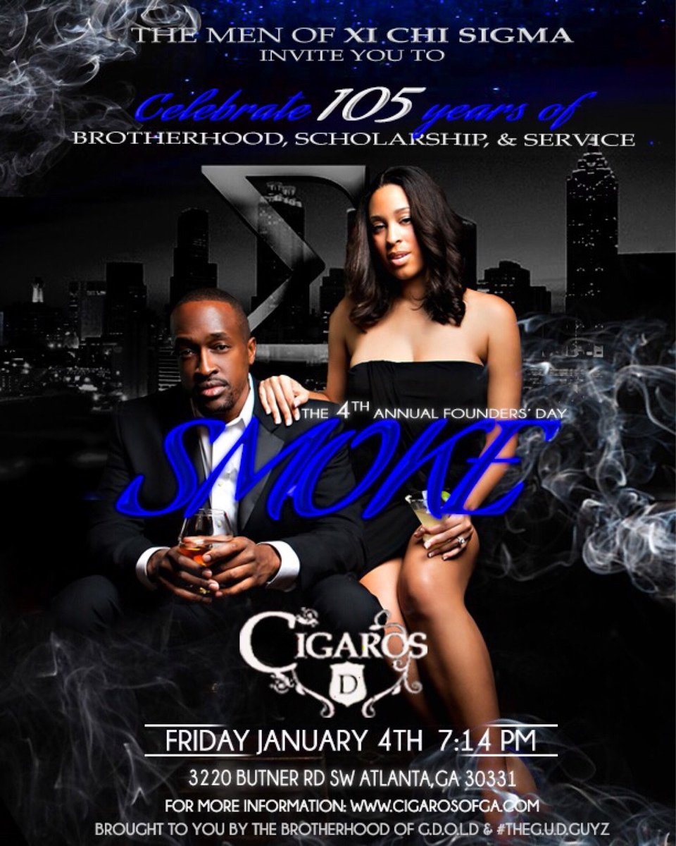 XiChiSigma1914's tweet image. TONIGHT! The Men of Xi Chi Sigma will be at Cigaros to kick off our Founders' Day weekend of events. Come smoke one with the Sigmas. #PBS105 #GDOLD #TheXCSWay