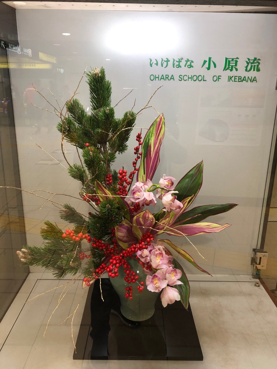 O Xrhsths H Shimizu Sto Twitter 大晦日の表参道駅の正月花をいけました 今更ですが 正月花 正月 いけばな 小原流 お稽古 表参道 シンビジウム