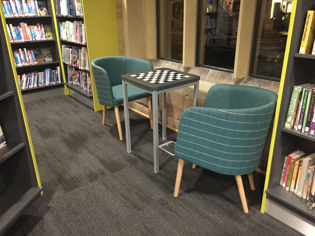 OpeningTheBook's tweet image. A great place to drop in for a game of chess at Lichfield Library, with one of our chess tables and two comfy chairs! #LichfieldLibrary #libraries #GuildofStMarysCentre @StaffsLibraries @LeyshonLiz @CatherineMann_ @janene_cox @sueball011 @PanazFabrics @NomiqueSeating