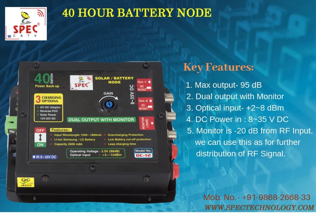 spectechcorp's tweet photo. Buy 40 hours power Back up Spec brand #BatteryNode in entire #India. Get the 3 charging options here:
1. AC DC Adopter
2. Power POC
3. Solar Power 12~35V DC
also, online send an inquiry, click here - https://t.co/LFsuwNrJCh
Telephone: 011-27603010/27606278
#opticalreceiver https://t.co/ICLIM34Lsp