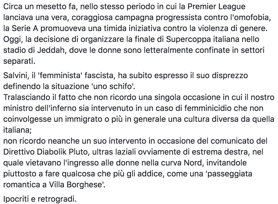 tomdifi's tweet photo. @matteosalvinimi e @SerieA sono l'esempio di come il nostro sia un paese estremamente ipocrita e retrogrado. #4gennaio https://t.co/z3dsb27aH0