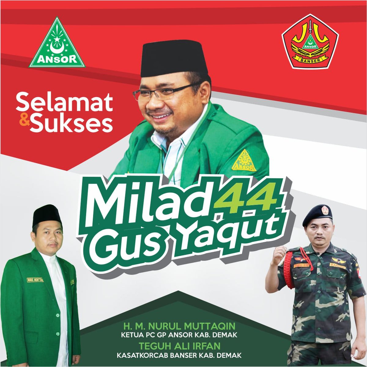 Sugeng harlah gus ..
Semangatmu inspirasi kami .
ANSOR BANSER HEBAT BERMATABAT
#HARLAH44GUSYAQUT
#ANSORBANSERDEMAK