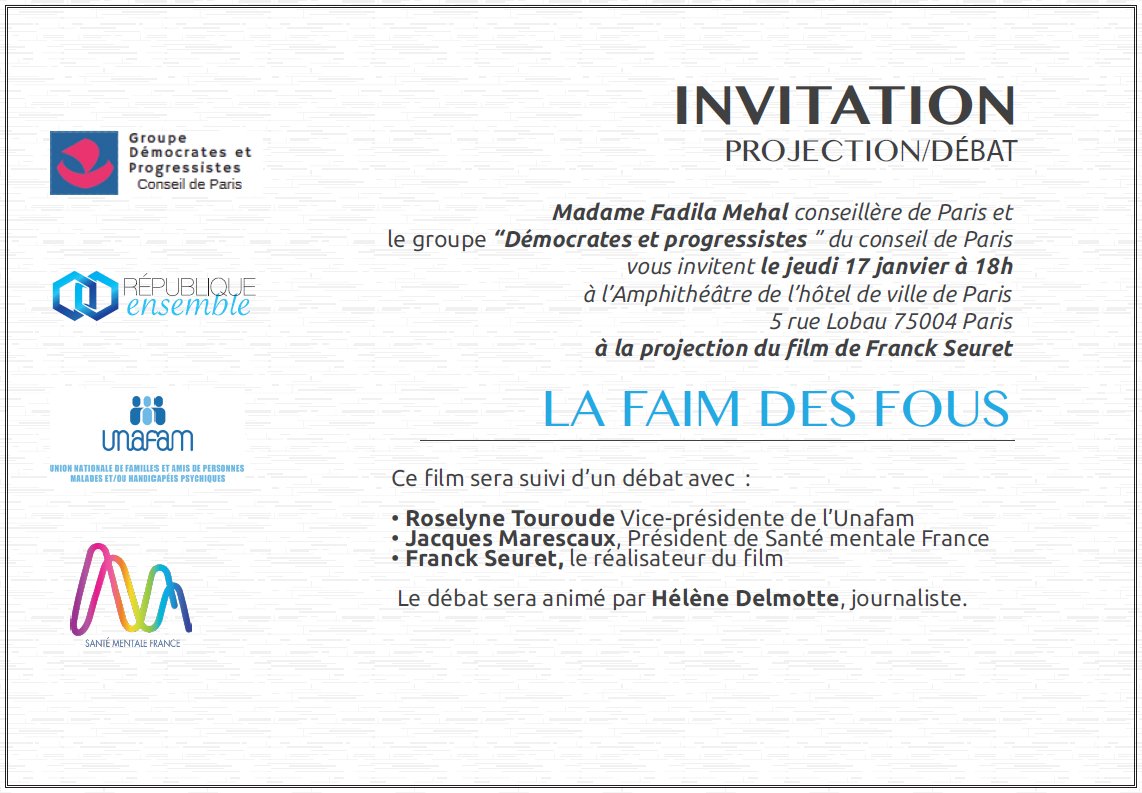 LaRepEnsemble's tweet photo. Invitation : venez nombreux à la projection à Paris du documentaire "La Faim des fous" de @FranckSeuret , dont notre association est partenaire. Informations et inscription sur https://t.co/pR3M3ExI7O https://t.co/XrTrn0Y3ro