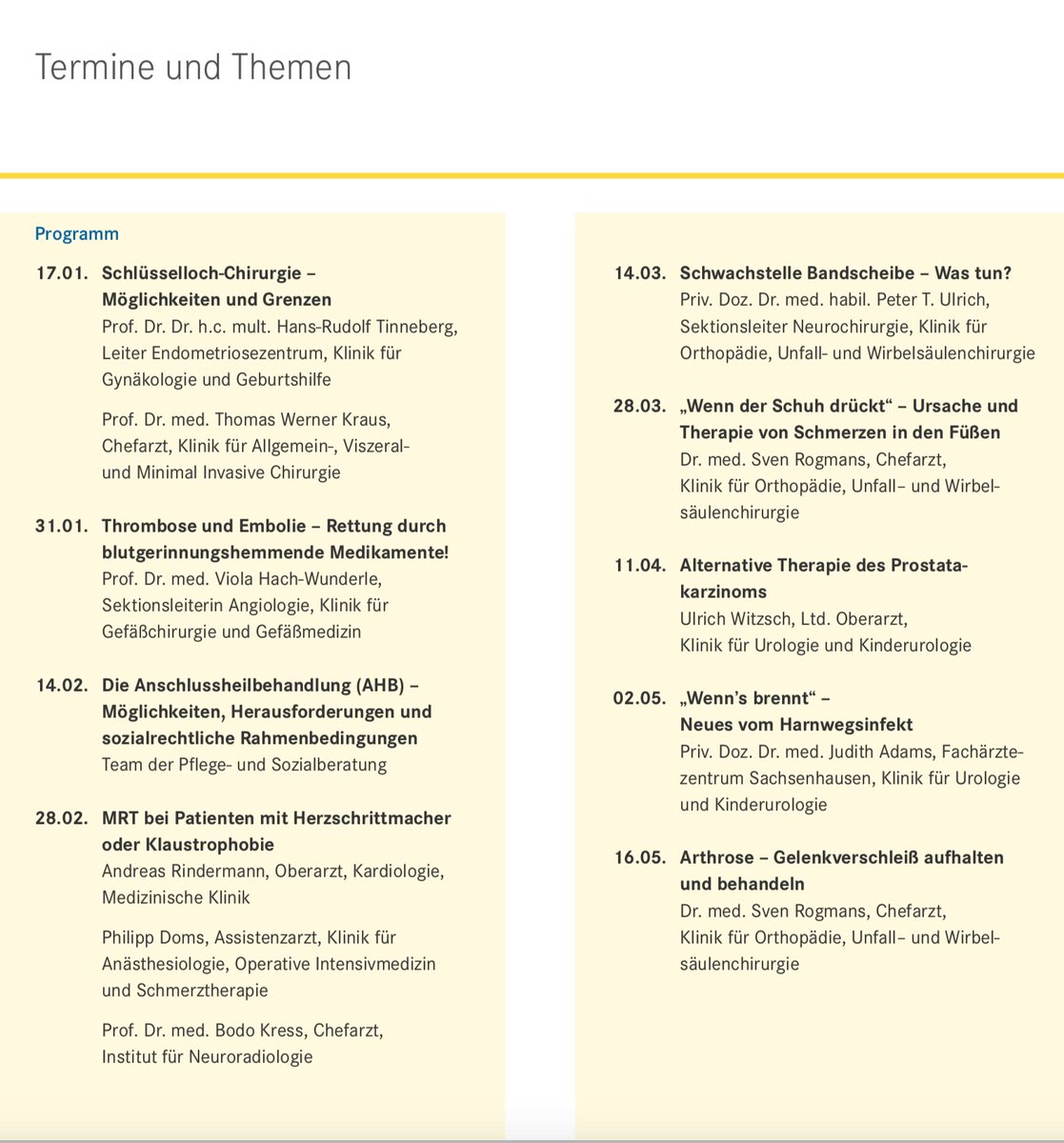 Wir starten mit interessanten Veranstaltungen ins neue Jahr. Ob Schlüsselloch-Chirurgie, Gelenkverschließ oder Fußschmerzen - Die nächsten Termine und Themen des Patientenforums finden Sie hier: krankenhaus-nordwest.de/veranstaltunge…