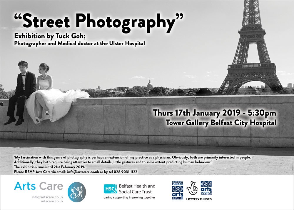ArtsCareNI's tweet photo. Join us on Thursday 17th January 5:30pm at the Tower Gallery, Belfast City Hospital for the launch of 'Street Photography', a collection of photographic works by medical doctor and photographer Tuck Goh. @ArtsCouncilNI @V_Arts_Ireland @artsni @arts_businessni @comartspartner https://t.co/Amnrt4p0D9