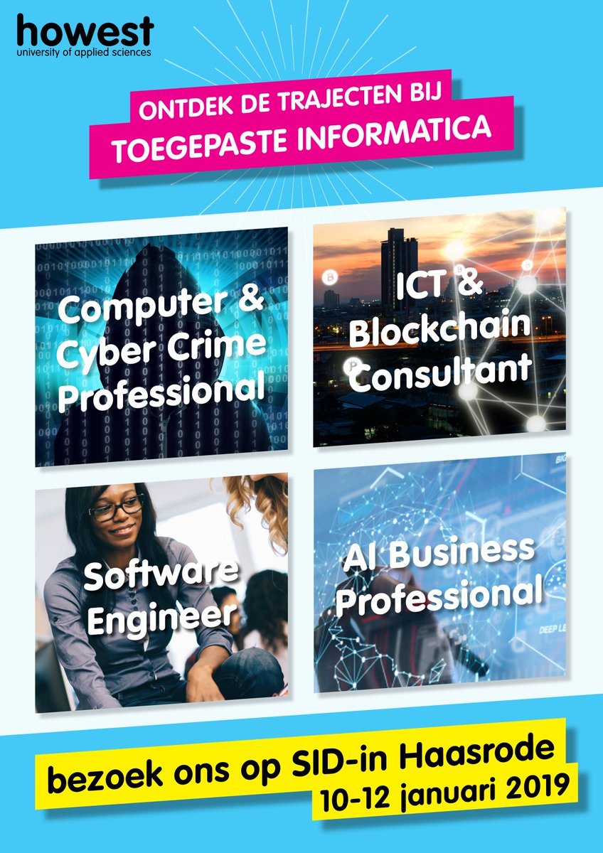 Howest_TI's tweet image. Maak kennis met onze trajecten #toegepasteinformatica op #SIDin #Haasrode.
#cybersecurity #blockchain #consultancy #softwareengineer #ai #business