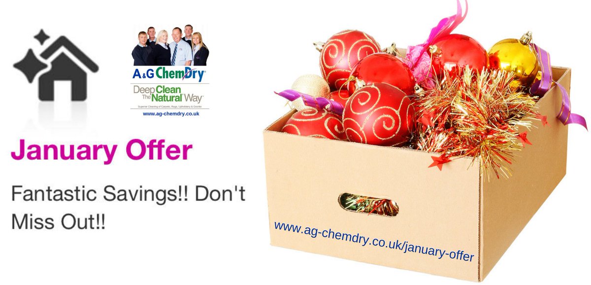 AandGChemDry's tweet photo. Baubles back in the loft?
Treat your home some post-festive fizz,
Chem-Dry style, with our jolly #January special #offer.
Three for two savings on our Clean & Protect service!!
#OneTwoFREE #liveclean
https://t.co/8OQlE5sHh9 https://t.co/Ik5BfKrynQ