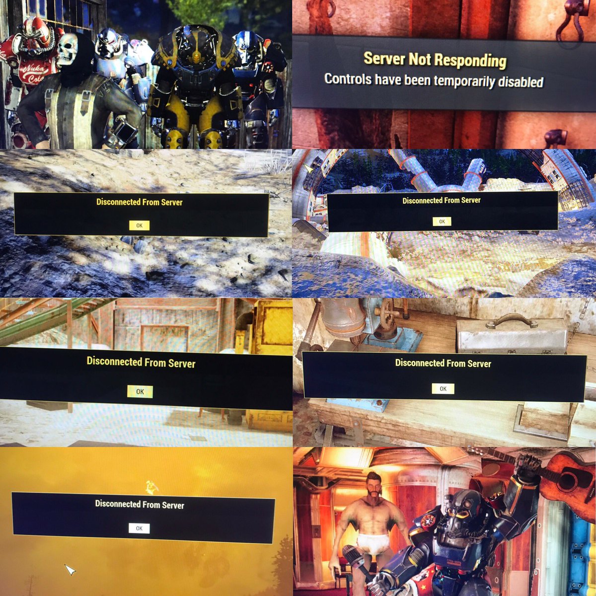 CleverName9's tweet photo. Good morning @Fallout and @BethesdaStudios I just wanted to say thanks for the past 100+ hours of content. I’ve really enjoyed #Fallout76. In fact I made a little collage of the highlights. https://t.co/ZIZsU6PnBM