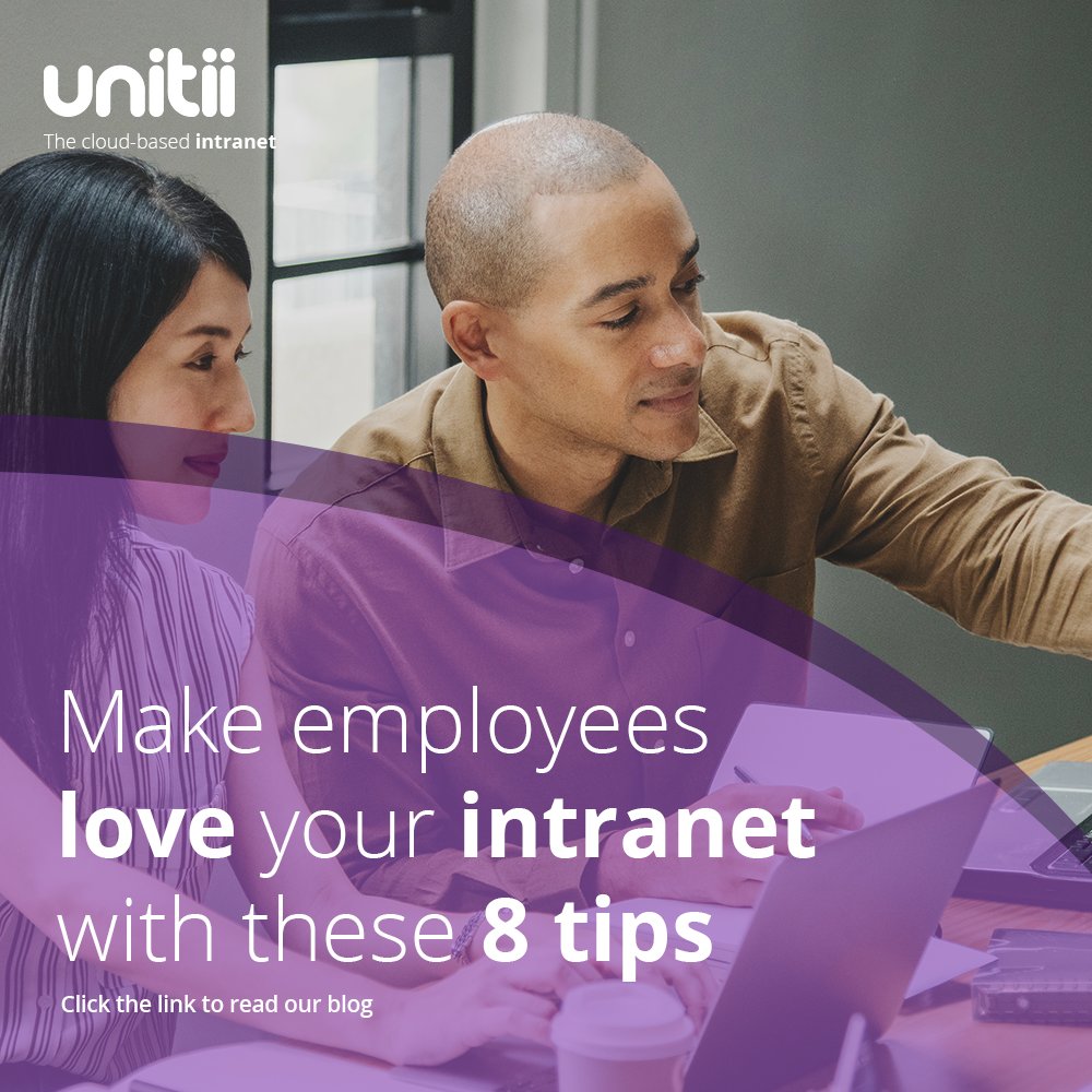 Unitiintranet's tweet photo. Find out how you can make your employees intranet experience amazing with these 8 tips.
To find out more please read our blog
https://t.co/JX1gxzSprW
.
.
#business #intranet #unitii #connected #EmployeeEngagement #productivity #Workflow https://t.co/bfAPu7bm9o