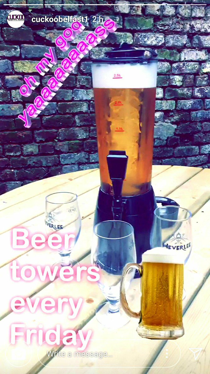 CuckooBelfast1's tweet photo. ITS FINALLY FRIDAYS. BEER TOWERS FROM £18 EVERY FRIDAY 4PM-8PM! CHOOSE FROM; #becks #estrella #heverlee #tennents #clonmel #magners #outicder #belfast #belfastbar #weekend #finallyfriday #visitbelfast https://t.co/N3qM0mf13m