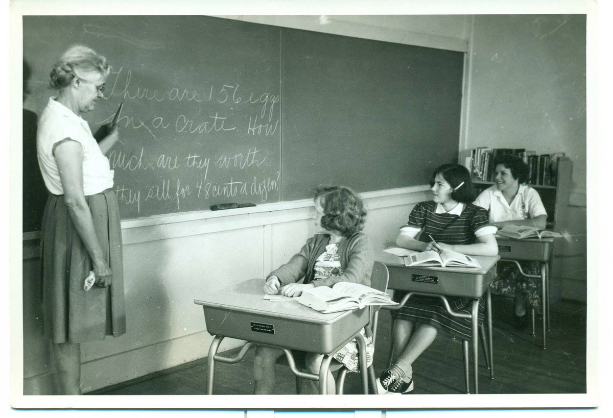 kurnhattin's tweet photo. A great photo from the 1950's!  Can you solve the problem on the board? #FlashbackFriday #KurnHattin https://t.co/mCuZdVtO9T