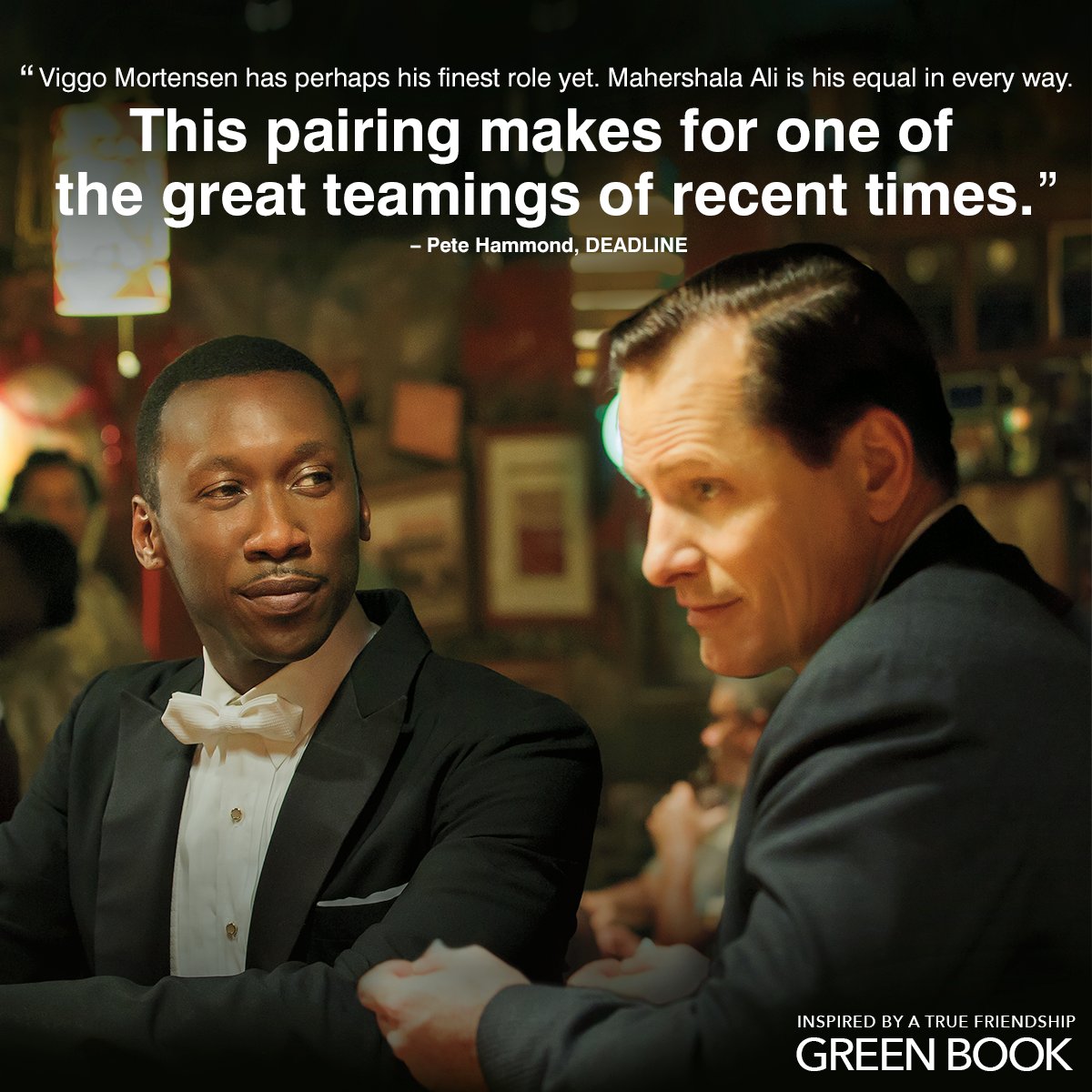 greenbookmovie's tweet image. See “one of the great teamings of recent times.” - @DEADLINE. Viggo Mortensen and Mahershala Ali shine in #GreenBookMovie, now playing in theaters. Get Tickets: fandango.com/GreenBook