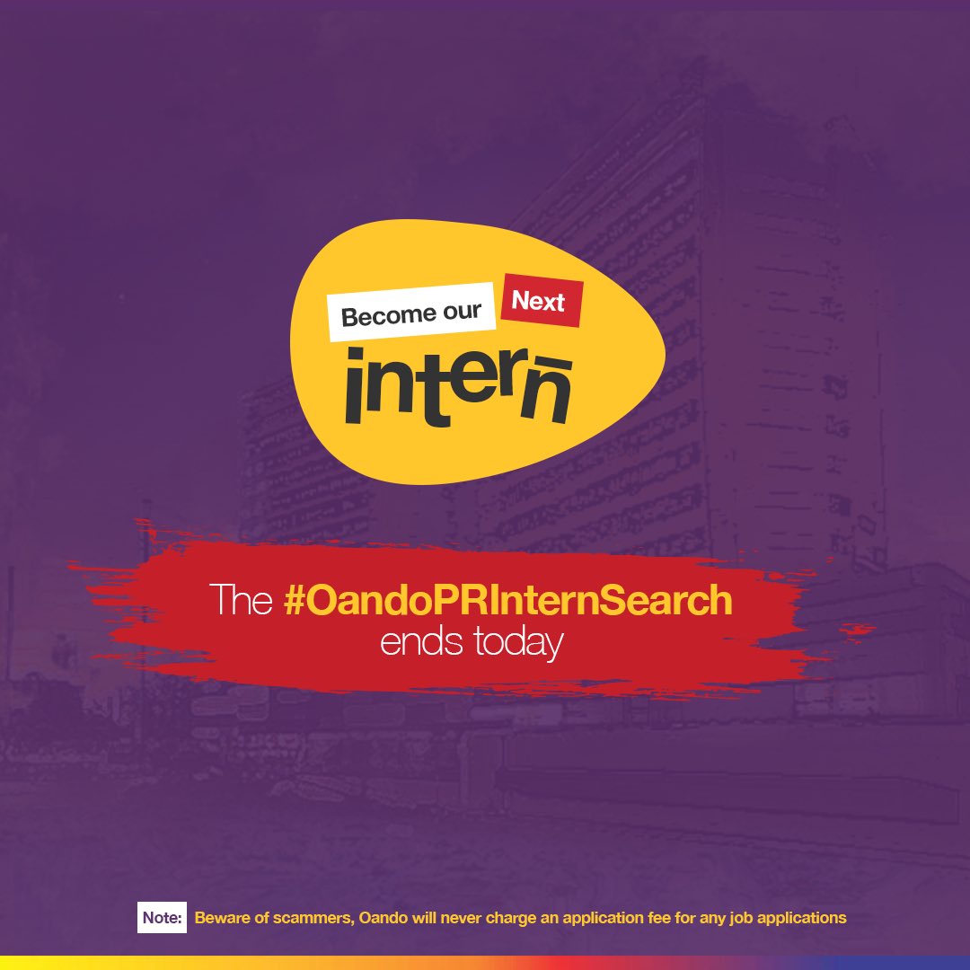Oando_PLC's tweet photo. Submissions for the Stage 2 of #OandoPRInternSearch ends in a few hours. We will be working over the weekend to pick our top 5 contestants who will advance to the interview stage. You’ll receive a message in your email inbox if you’ve been selected. Good luck! #OandoInternSearch https://t.co/G1yrHr2oN7
