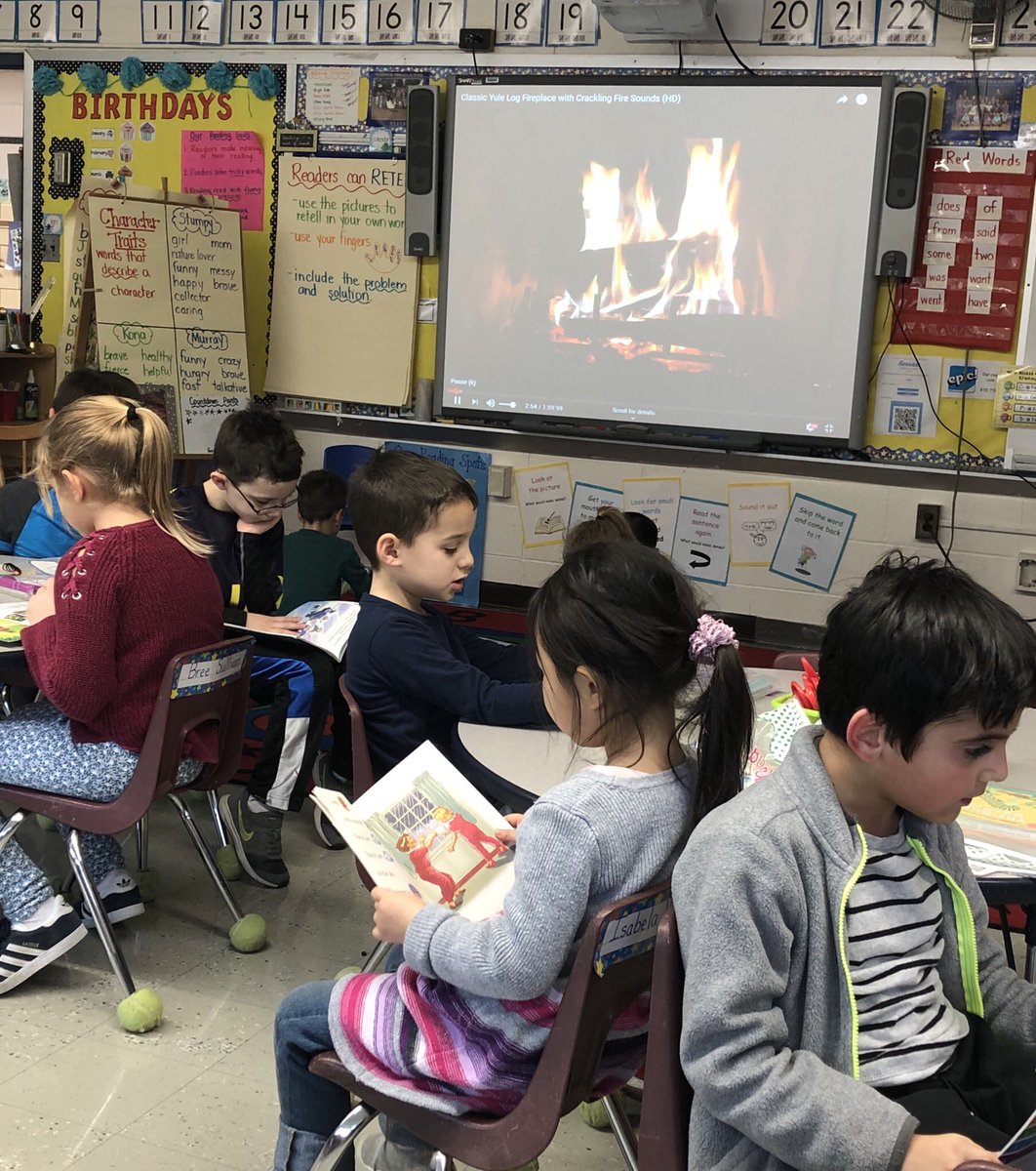 MrsKlausTisdale's tweet photo. “Fireside Friday” is a huge hit! Who doesn’t love reading a good book next to a crackling fire?!?! 😀#TisdaleRocks2018 #readersatwork https://t.co/k16ohNKGfZ