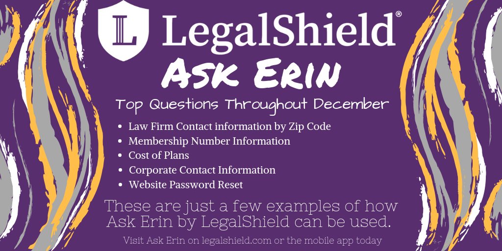 IDShield's tweet photo. These were some of the most frequently asked questions to Erin, the #LegalShield and #IDShield chat bot, throughout the month of December. Ask Erin anything! She is always learning and growing! #AskErin #SmarterWithEveryQuestion https://t.co/IcvcYLnQIE